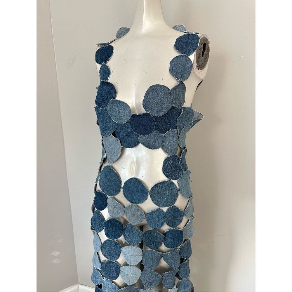 NWT A.W.A.K.E. MODE Upcycled Denim Multi Circle Dress FR 38 / US 4 $1415 - Picture 7 of 13